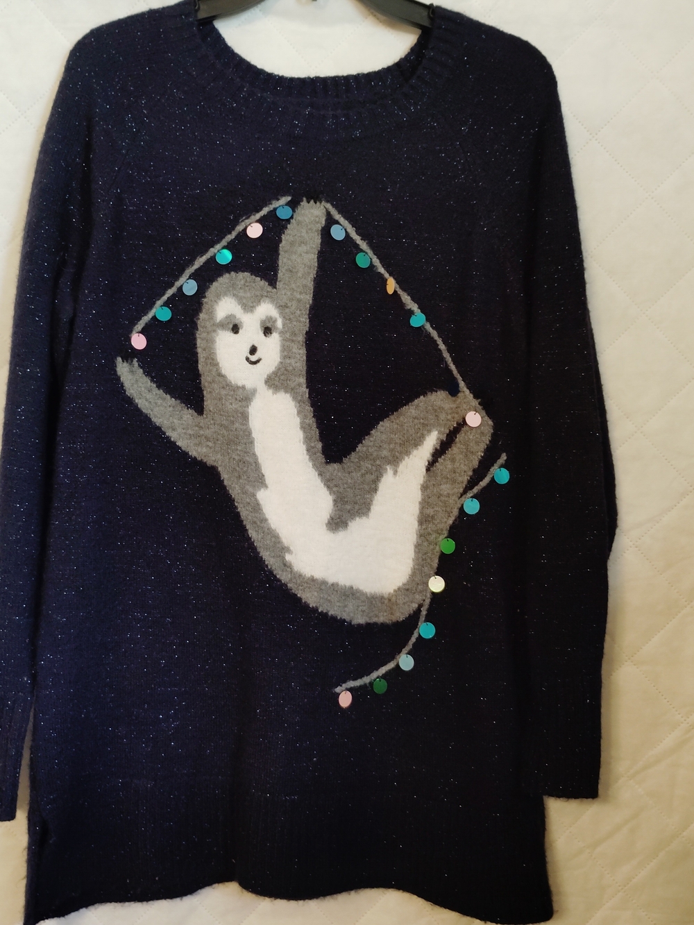 LC Lauren Conrad Navy Sparkle Sloth Sweater with Multicolor Sequins